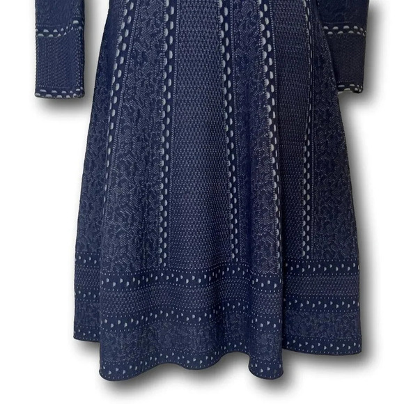 Womens Elegant A Line Midi Long Sleeve Flared Navy Blue Chic Dress Medium - Picture 12 of 15